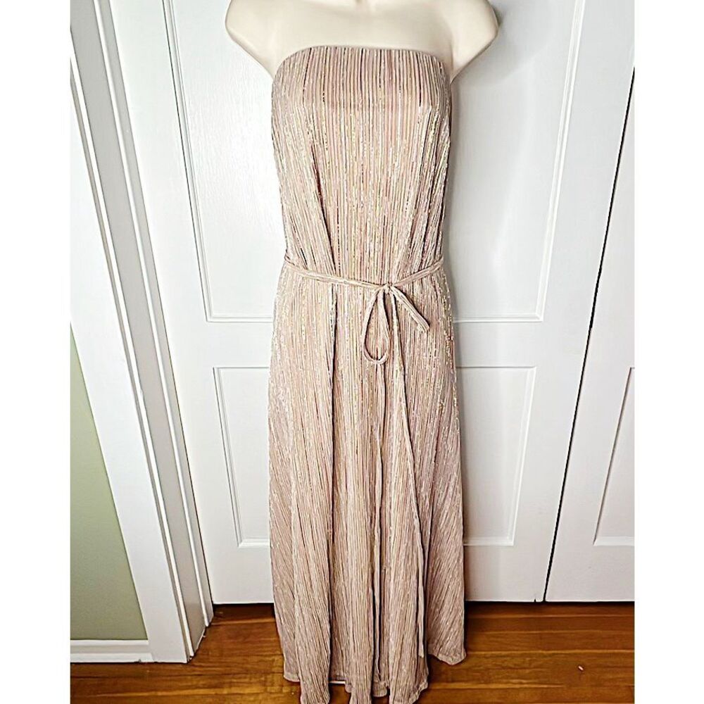 Petal & Pup Farley Strapless Maxi Dress Gold Stripe Size Large Nwot